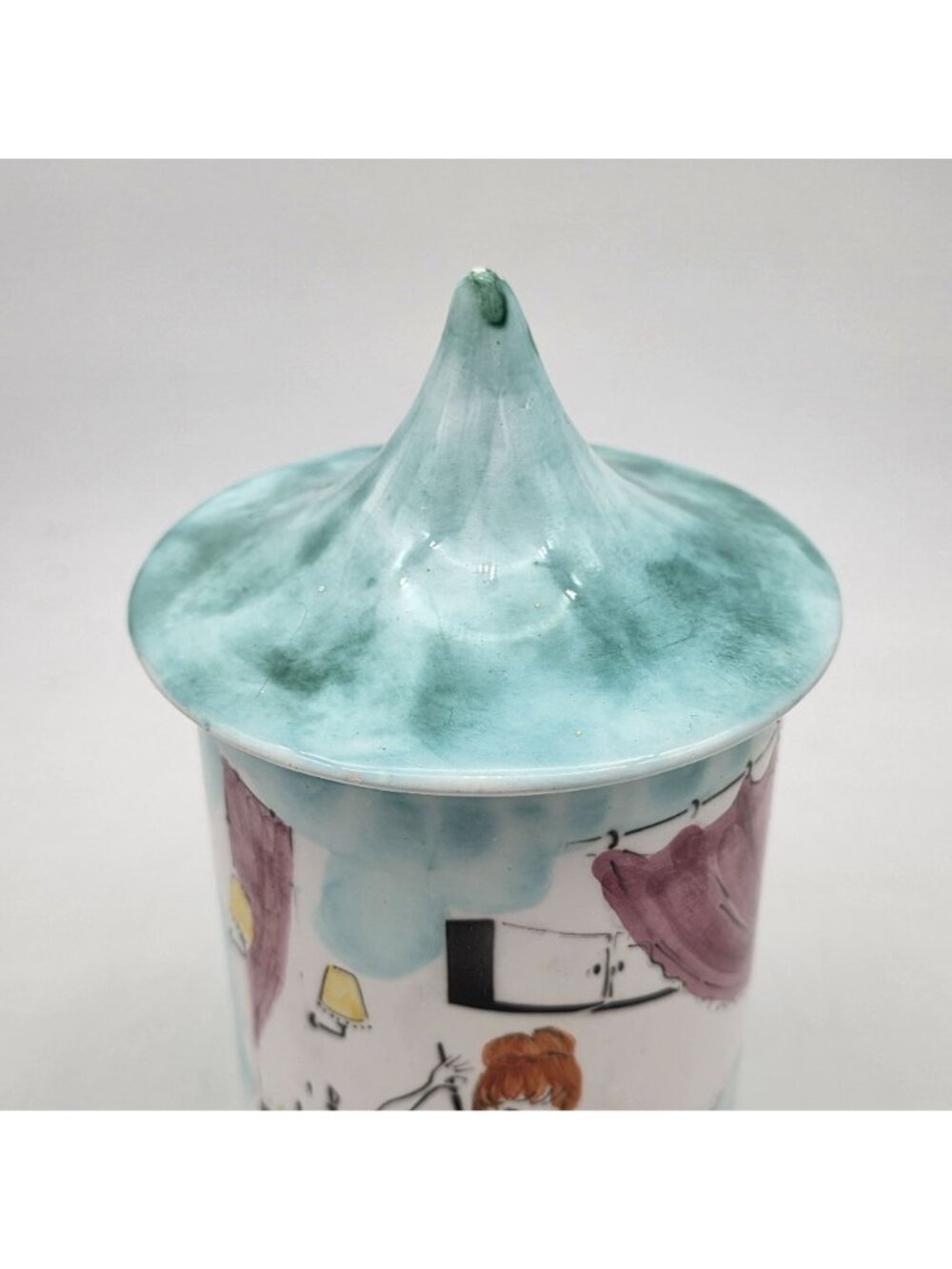 MCM Ceramica Di Milano Italy Hand-Painted Porcelain Canister Retro Bath Scene - Picture 3 of 14